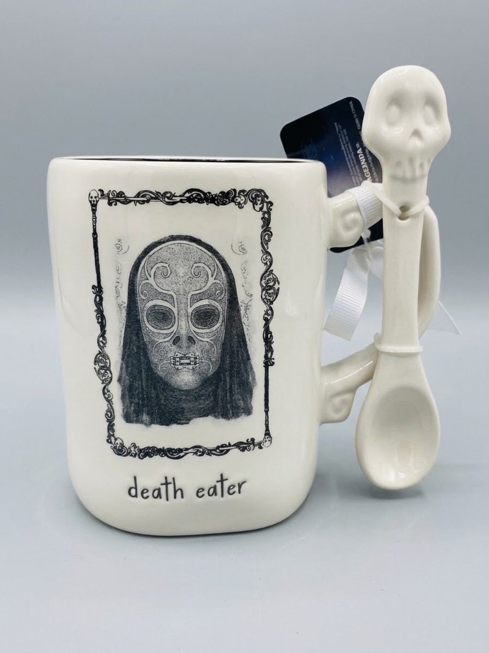 Rae Dunn Harry Potter Death Eater Mug with Skull Topper Spoon NWT